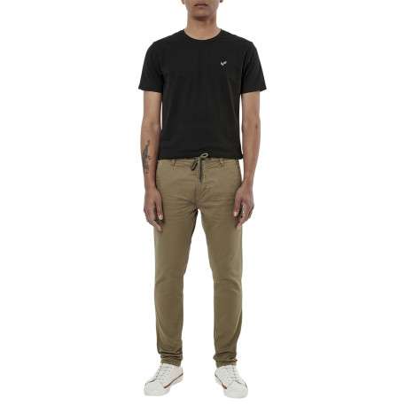 Pantalon Chino Irwix kaki uni en coton à coupe slim avec cordon de serrage