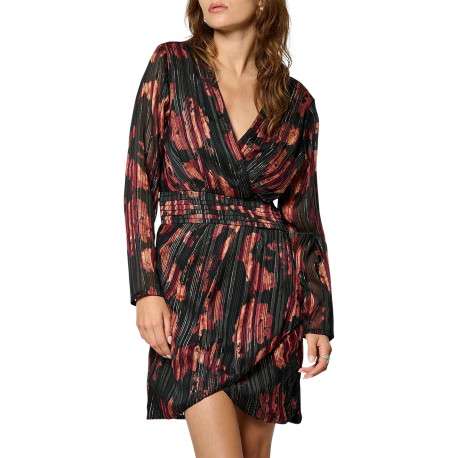 Robe courte portefeuille noire imprimée à motif fleuri et à manches longues - Image 2