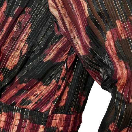 Robe courte portefeuille noire imprimée à motif fleuri et à manches longues - Image 4