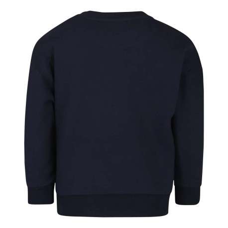 Sweat en coton mélangé marine uni avec une coupe droite et logo iconique - Image 2