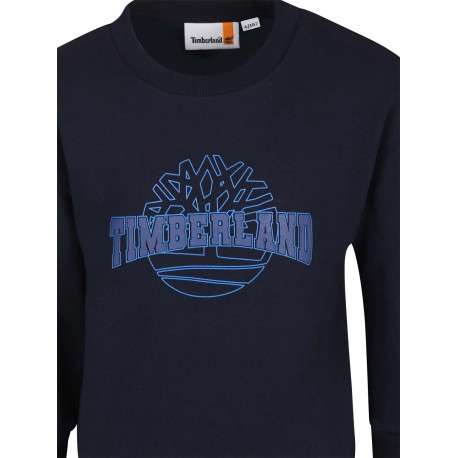 Sweat en coton mélangé marine uni avec une coupe droite et logo iconique - Image 3