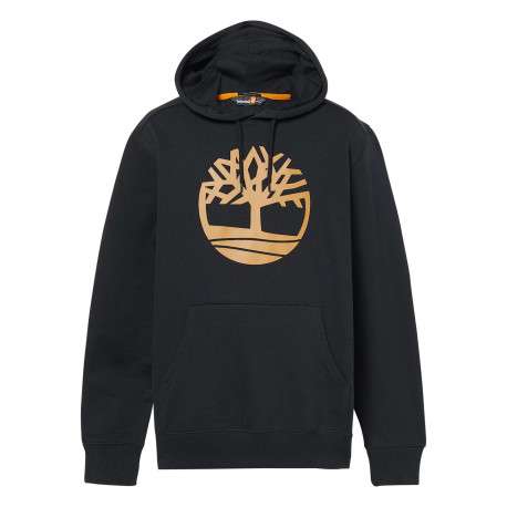 Sweat à capuche en coton mélangé noir uni avec une poche kangourou