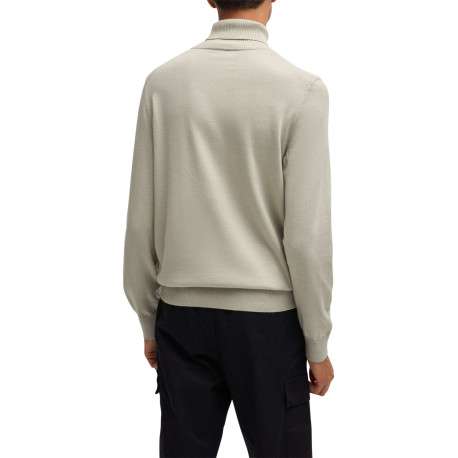 Pull en coton beige uni à coupe droite et col roulé avec patch ton sur ton - Image 2