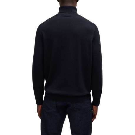 Pull en coton marine uni droit avec patch et col roulé en côtes - Image 2