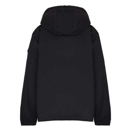 Blouson déperlant noir avec col à capuche, zip tricolore et logo de la marque - Image 2