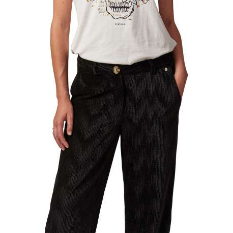 Pantalon chino noir en velours avec une coupe large et une taille haute - Image 3