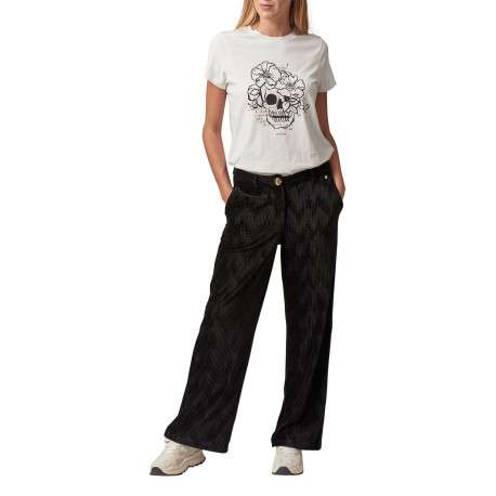 Pantalon chino noir en velours avec une coupe large et une taille haute - Image 4