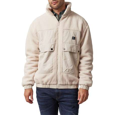 Blouson écru bi-matière à coupe oversize et avec un col montant