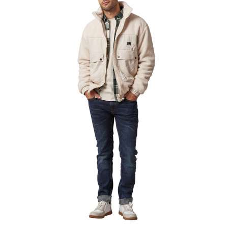 Blouson écru bi-matière à coupe oversize et avec un col montant - Image 4