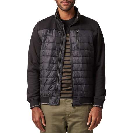 Veste noire zippée bi-matière coupe droite avec un col montant