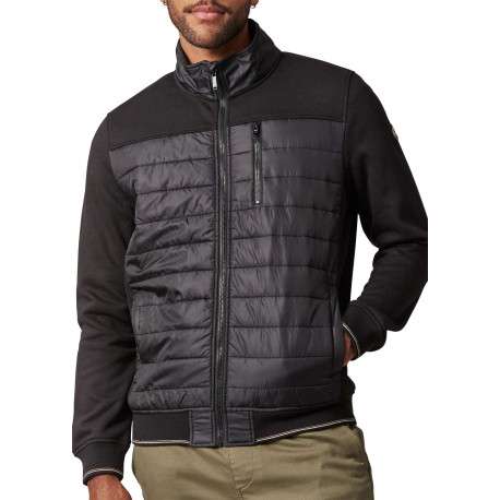 Veste noire zippée bi-matière coupe droite avec un col montant - Image 3