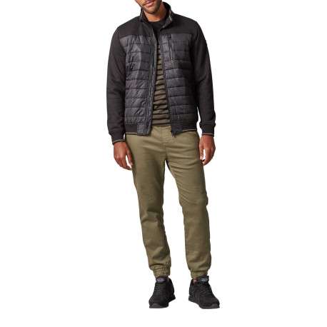 Veste noire zippée bi-matière coupe droite avec un col montant - Image 4