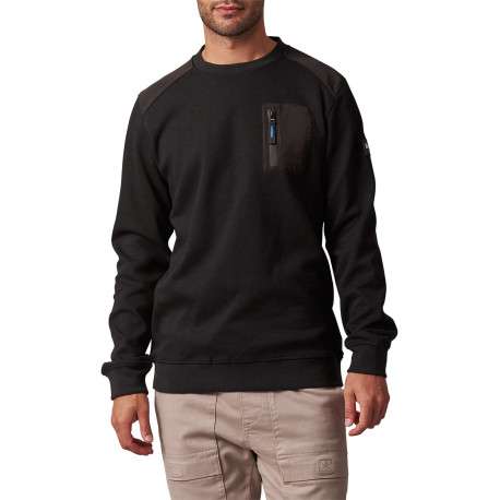 Sweat en coton mélangé noir bi-matière avec un col rond et une poche