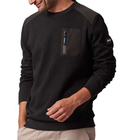 Sweat en coton mélangé noir bi-matière avec un col rond et une poche - Image 3
