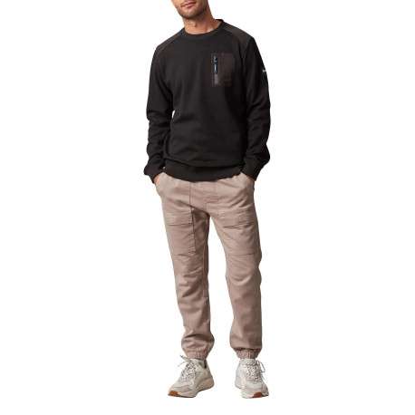 Sweat en coton mélangé noir bi-matière avec un col rond et une poche - Image 4