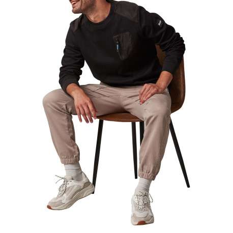 Sweat en coton mélangé noir bi-matière avec un col rond et une poche - Image 5