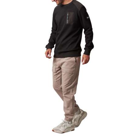 Sweat en coton mélangé noir bi-matière avec un col rond et une poche - Image 6