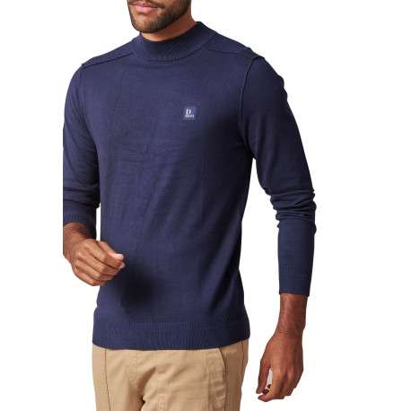 Pull bleu marine uni à coupe près du corps et à col ras du cou - Image 3