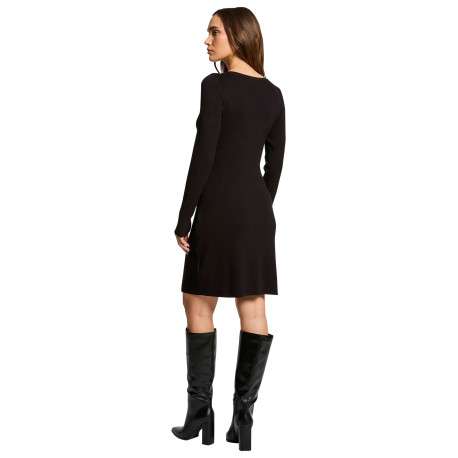 Robe courte noire unie à coupe ajustée avec col rond et manches longues - Image 2
