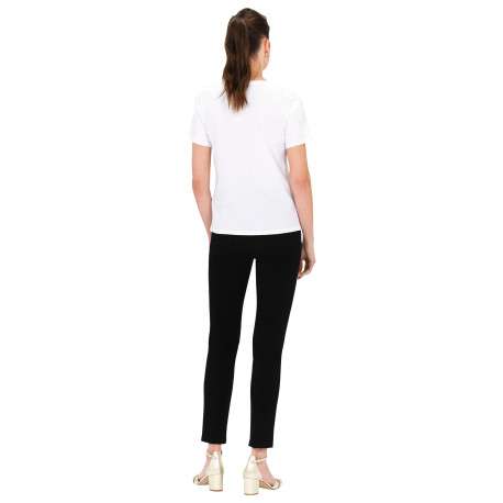 T-shirt en coton blanc uni droit à col v et boutons dorés décoratifs - Image 2