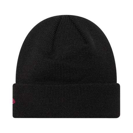 Bonnet noir uni avec de la broderie fuchsia à l'avant sur le revers - Image 2