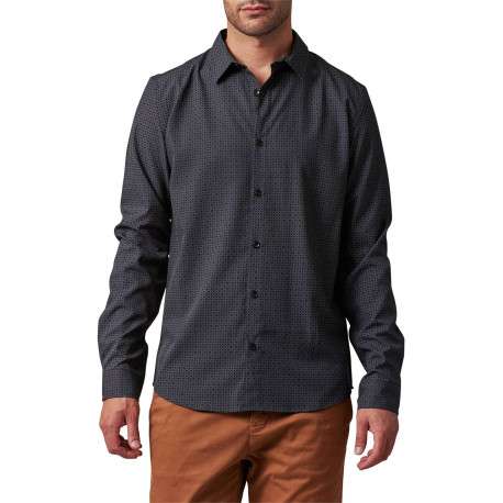 Chemise manches longues noire à coupe droite et à imprimés géométriques
