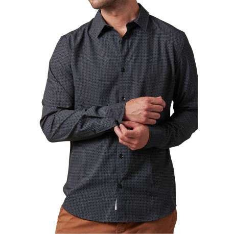 Chemise manches longues noire à coupe droite et à imprimés géométriques - Image 3