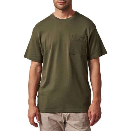T-shirt kaki uni coupe oversize à col rond et avec une petite poche