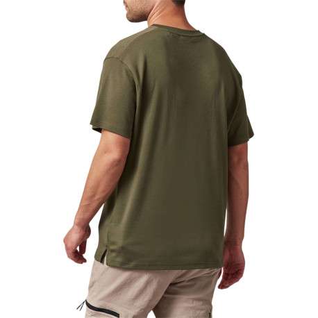 T-shirt kaki uni coupe oversize à col rond et avec une petite poche - Image 2