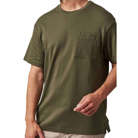 T-shirt kaki uni coupe oversize à col rond et avec une petite poche - Image 3