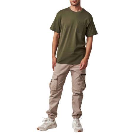 T-shirt kaki uni coupe oversize à col rond et avec une petite poche - Image 4