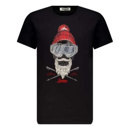 T-shirt en coton noir imprimé à l'avant avec une coupe droite et un col rond