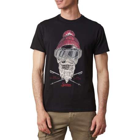 T-shirt en coton noir imprimé à l'avant avec une coupe droite et un col rond - Image 2