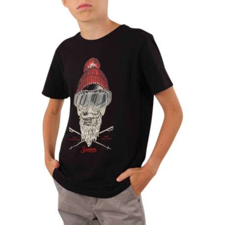 T-shirt en coton noir imprimé à l'avant avec une coupe droite et un col rond - Image 4