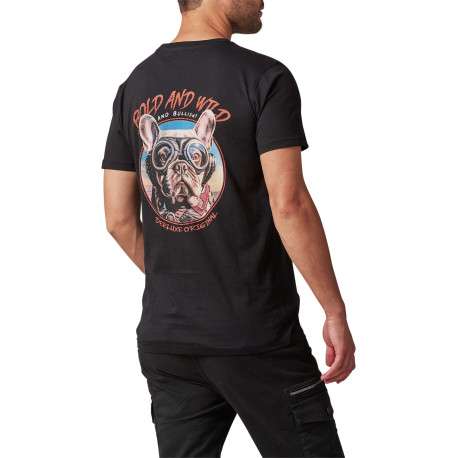 T-shirt noir à imprimé tête de chien à col rond et à manches courtes - Image 2