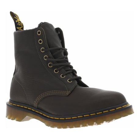 Bottines en cuir olive rembourrées à talon plat et à lacets ronds - Image 3
