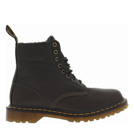 Bottines en cuir olive rembourrées à talon plat et à lacets ronds