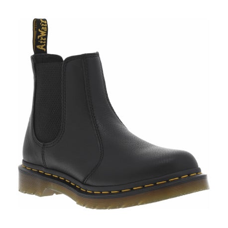 Boots en cuir noires à talon plat et à bandes élastiquées avec coutures jaunes