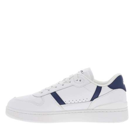 Baskets tennis blanches et bleues à talon et lacets plats avec logo vert brodé