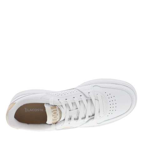 Baskets tennis plates blanches avec logo beige et texture peau de crocodile - Image 4