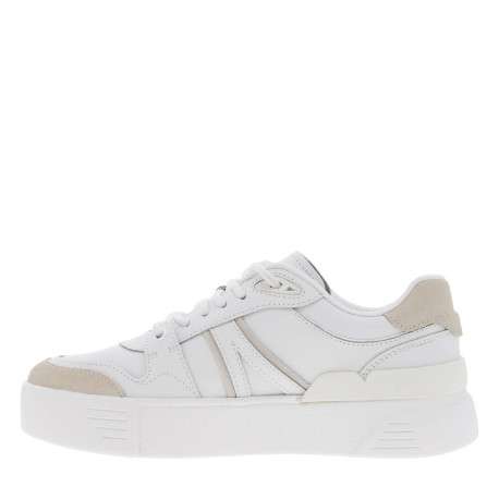 Baskets tennis en cuir blanches et beige à talon plat et à lacets