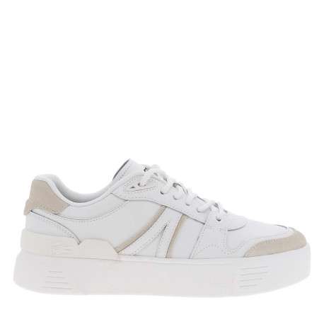Baskets tennis en cuir blanches et beige à talon plat et à lacets - Image 2