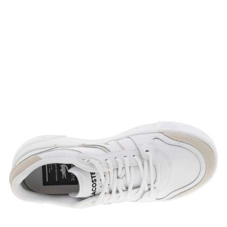 Baskets tennis en cuir blanches et beige à talon plat et à lacets - Image 4