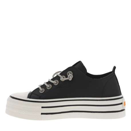 Baskets tennis noires à talon plateau effet cuir avec lacets à strass brillants