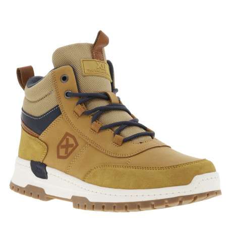 Baskets camel à talon plat et à lacets ronds bleus avec un zip latéral - Image 3
