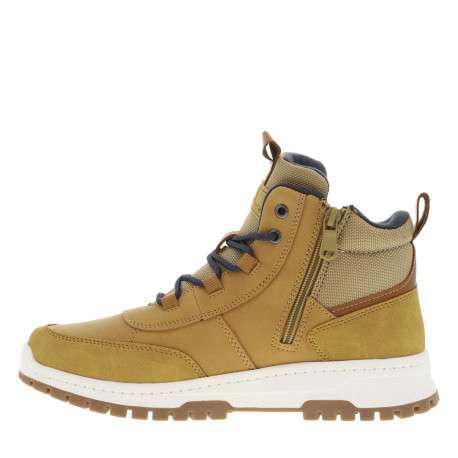 Baskets camel à talon plat et à lacets ronds bleus avec un zip latéral