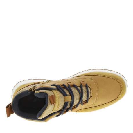 Baskets camel à talon plat et à lacets ronds bleus avec un zip latéral - Image 4