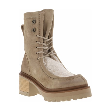 Bottines camel à talon décroché moyen et à lacets et zip latéral