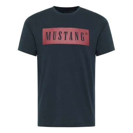 T-shirt Austin droit en coton marine avec col rond et logo bordeau imprimé