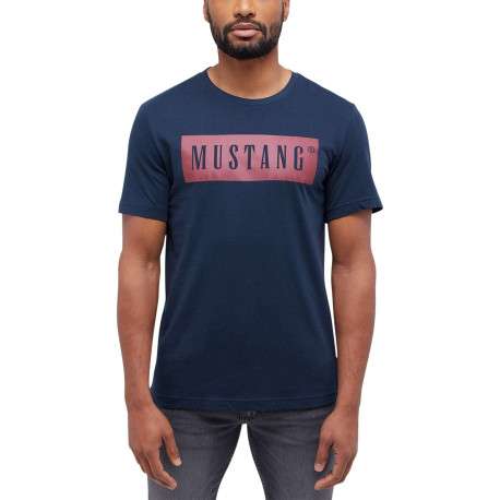 T-shirt Austin droit en coton marine avec col rond et logo bordeau imprimé - Image 4